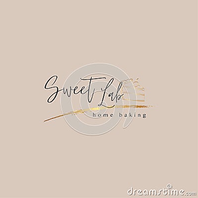 Home baking logo with a slice of cake Stock Photo