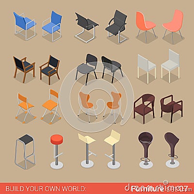 Home bar chair seat armchair flat vector isometric furniture Vector Illustration