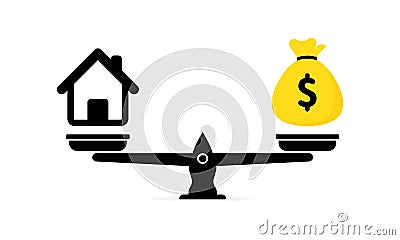 Home and business weights icon. Coronavirus or Stay home vector illustration. The weight between work, money and your family. Vector Illustration