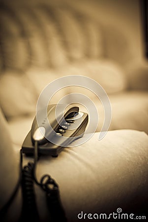 Home cable phone on the sofa Stock Photo