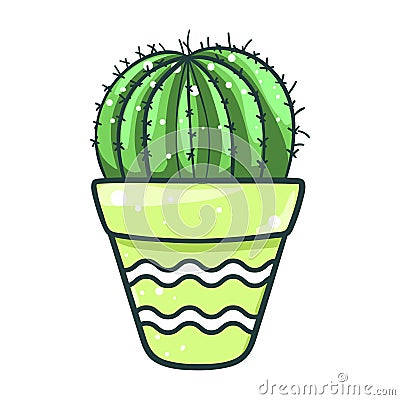 Home cactus pot, succulent green flower decor Vector Illustration