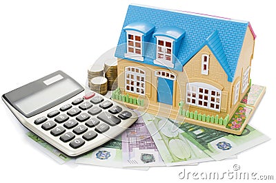 Home on a calculator and euro Stock Photo