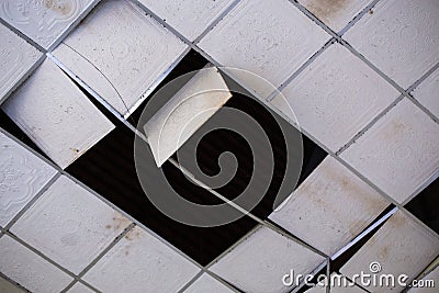 Home ceiling panels damaged Stock Photo