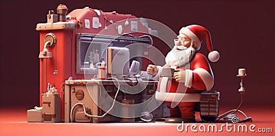 home laptop house happy character christmas communication santa family holiday. Generative AI. Cartoon Illustration