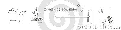 Cleaning Home doodle icon set. Cleanup House Tools Vector illustration collection. Hand drawn Line art style Vector Illustration