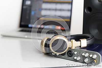 Home computer music studio Stock Photo