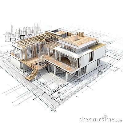 Home construction blueprints, meticulously crafted plans, intricate schematics, and detailed floor layouts. AI Generated Stock Photo