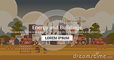 home construction building engineering energy and buildings concept construction site background Vector Illustration