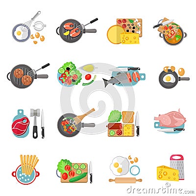 Home cooking flat icons set Vector Illustration