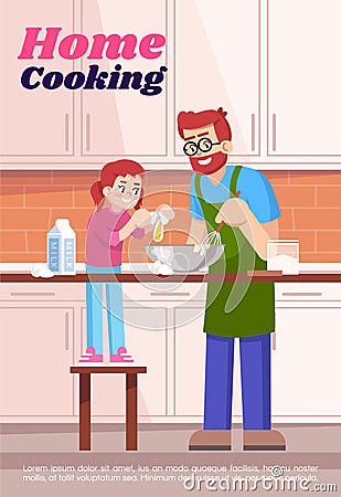 Home cooking poster template. Commercial flyer design with semi flat illustration. Vector cartoon promo card. Domestic Vector Illustration