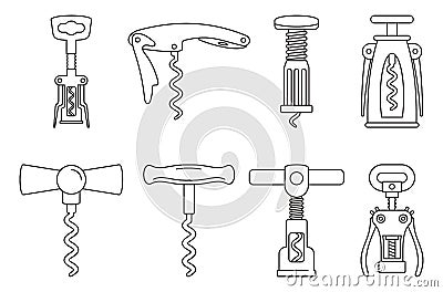 Home corkscrew icon set, outline style Vector Illustration