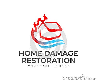 Home damage restoration, water damage and fire, logo design. Construction, repair, repairing and maintenance, vector design Vector Illustration