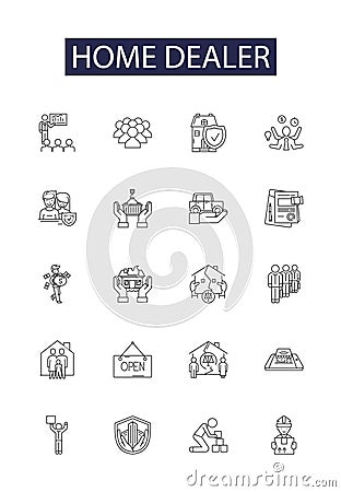 Home dealer line vector icons and signs. Realtor, Broker, Property, Dealer, Housing, Homeowner, Listing, Residence Vector Illustration