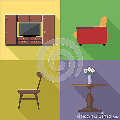 Home decoration icon set, flat style Vector Illustration