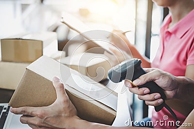 Home delivery service and working service mind, deliveryman work Stock Photo