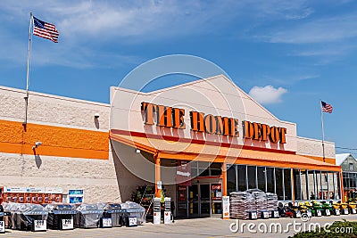 Ft. Wayne - Circa June 2018: Home Depot Location flying the American flag. Home Depot is the Largest Home Improvement Retailer II Editorial Stock Photo