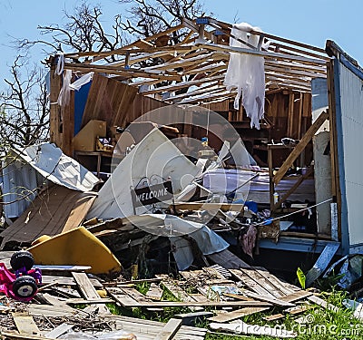 A home destroyed in the Powerful Hurricane Harvey on Texas Coast Stock Photo