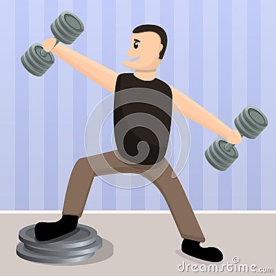 Home dumbbell training concept background, cartoon style Vector Illustration