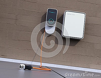 Home electric vehicle charging station and battery on the wall Stock Photo
