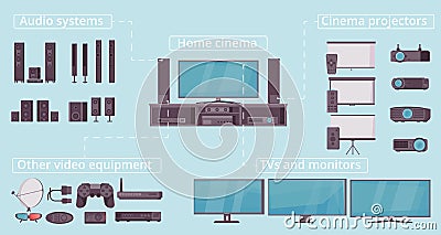 Home Electronic Flat Flowchart Vector Illustration