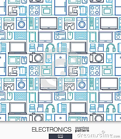Home Electronics wallpaper. Digital shop seamless pattern. Vector Illustration