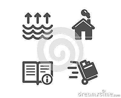 Home, Evaporation and Technical info icons. Push cart sign. House building, Global warming, Documentation. Vector Vector Illustration