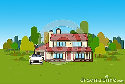 Home Exterior House Cottage Over Green Natural Background Vector Illustration