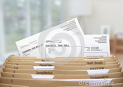 Home filing dividers for council tax Stock Photo