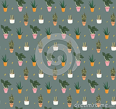 Home flowers flat vector seamless pattern. Vector Illustration