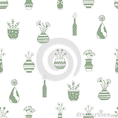 Home flowers in pots with green patterns Stock Photo
