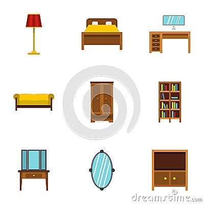 Home furnishings icons set, flat style Vector Illustration