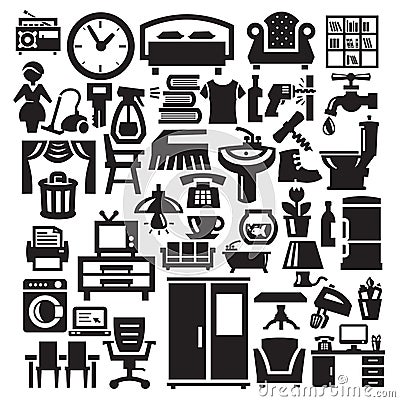 Home furniture and appliances icons Vector Illustration