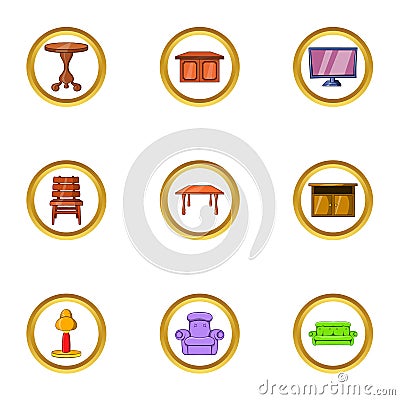 Home furniture icon set, cartoon style Vector Illustration