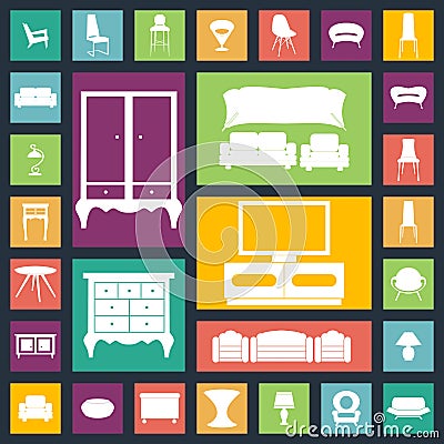 Home furniture icons set.Houses equipment Vector Illustration