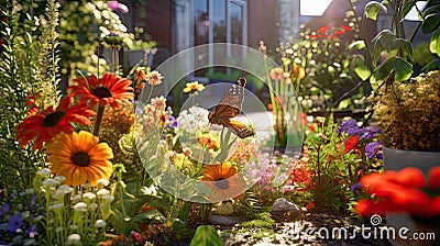 home garden full of flowers. Gardening. Ai Generative Stock Photo