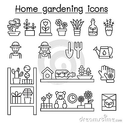 Home gardening icons set in thin line style Vector Illustration