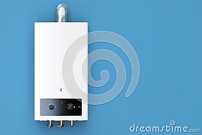 Home gas boiler, water heater. 3D rendering on blue bac Stock Photo