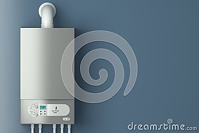 Home gas-fired boiler. The installation of gas equipment. Stock Photo