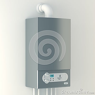 Home gas-fired boiler. The installation of gas equipment. Stock Photo