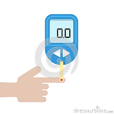 Home glucometer with hand Vector Illustration