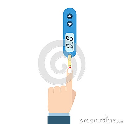 Home glucometer with hand. Flat stle vector illustration. Vector Illustration