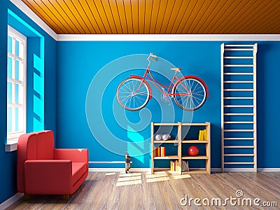 Home gym with bicycle Cartoon Illustration