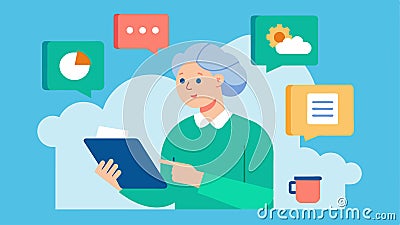 A home health aide using visual aids and memory prompts to help a patient with memory loss complete their daily routine Vector Illustration