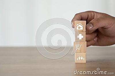 Home Health Insurance Concept healthcare medical financial concept emoticon icons Stock Photo
