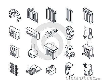 Home heating linear icons vector set Vector Illustration