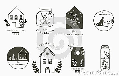 Home and house logo collection with wild,natural,animal,flower,circle.Vector illustration for icon,logo,tattoo,accessories and Vector Illustration