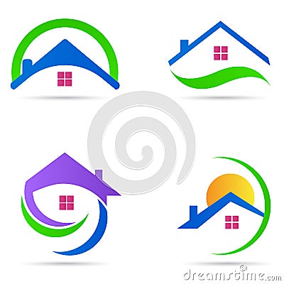 Home house logo real estate construction residential symbol vector icon set Vector Illustration