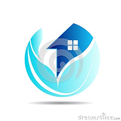 Home, house, real estate, logo, circle building, architecture, blue home plant nature symbol icon design vector Stock Photo