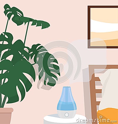 Home humidifier. Air cleaner vaporizer. Vector flat illustration Vector Illustration