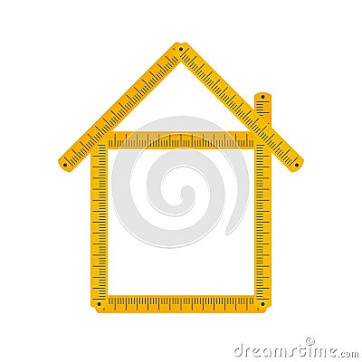 Home icon made from yellow folding rule. Building, house development. Flat style vector illustration isolated on white Vector Illustration